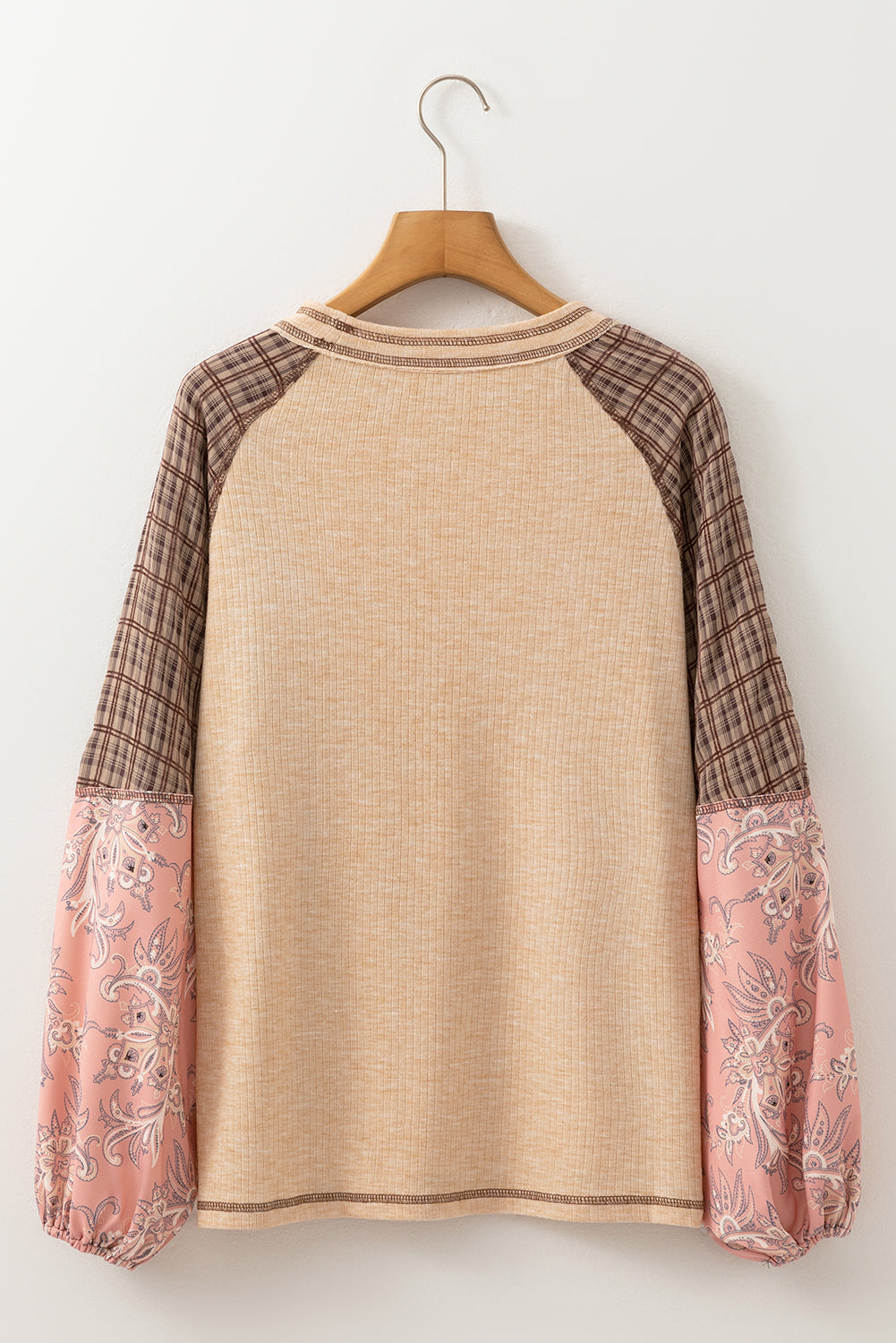 Blusa con retazos de punto acanalado, mangas raglán y estampados mixtos Jet Stream