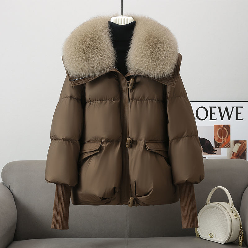 Chaqueta de plumón de algodón para mujer, corta, con cuello de piel, abrigo grueso, ropa de invierno