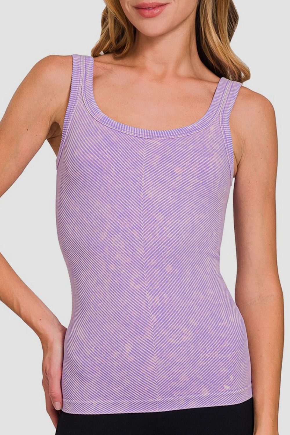 Camiseta sin mangas de canalé con cuello redondo Zenana