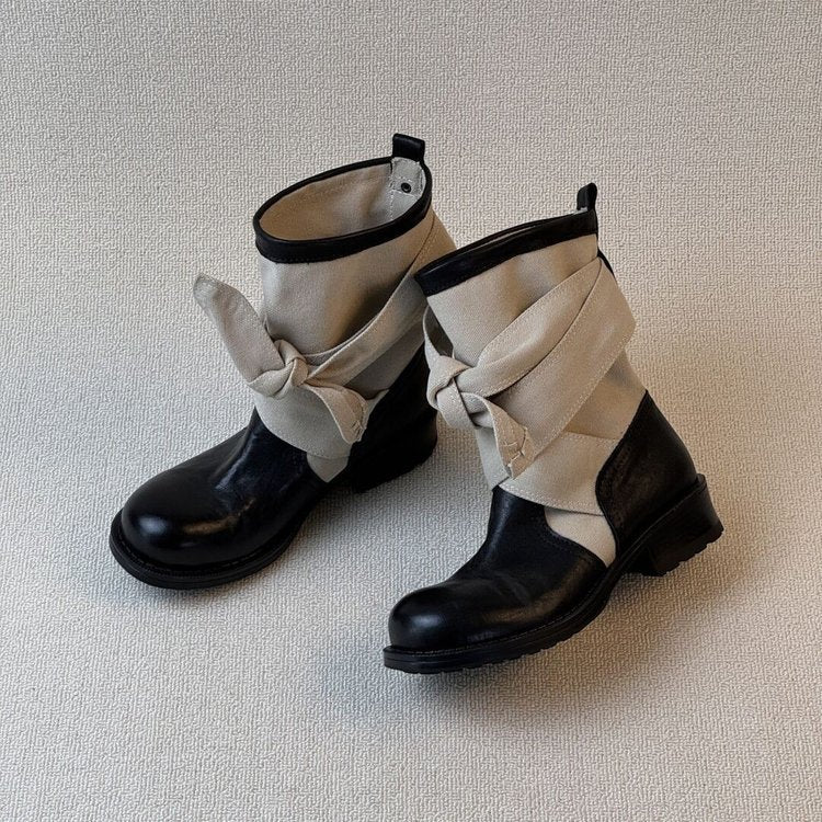 Womens Bow-knot Canvas Low-top Riding Boots