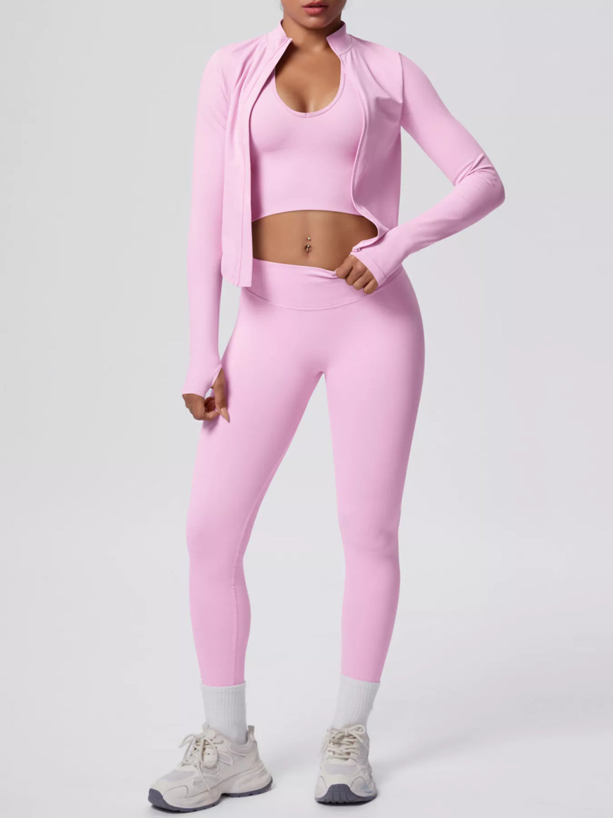 Tank & Zip-Up Jacket and Leggings Three-Piece Active Set