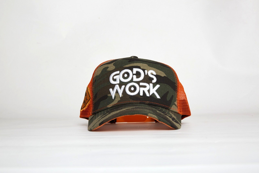 La Obra de Dios - Serie Signature Camuflaje/Naranja Malla Snap-back