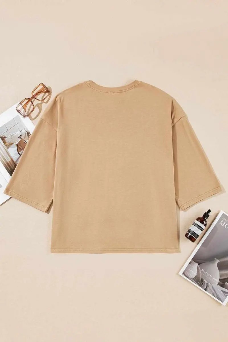 Tops/Long Sleeve Tops Love Salve Camel Floral Star Top Women's Casual 3/4 Sleeve Spring Top: Craft Applique
