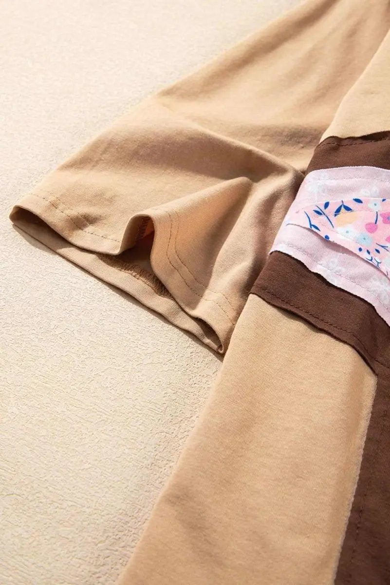 Tops/Long Sleeve Tops Love Salve Camel Floral Star Top Women's Casual 3/4 Sleeve Spring Top: Craft Applique