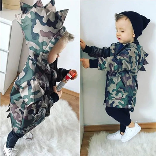 Camouflage Dinosaur Hooded Jacket for Boys - # BOAA111010002