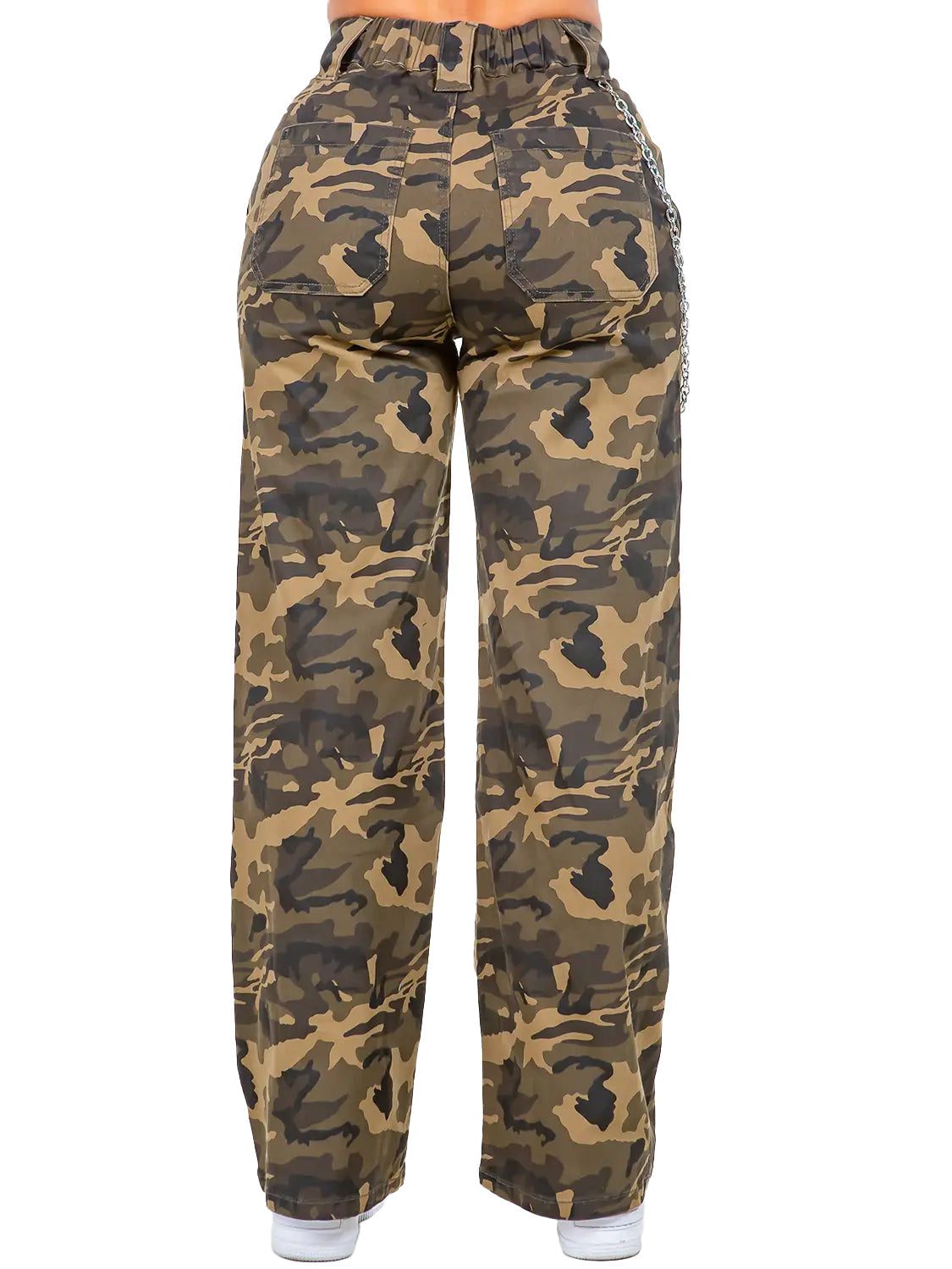 Pantalones Anchos Camuflados de Tiro Alto con Cadena Removible