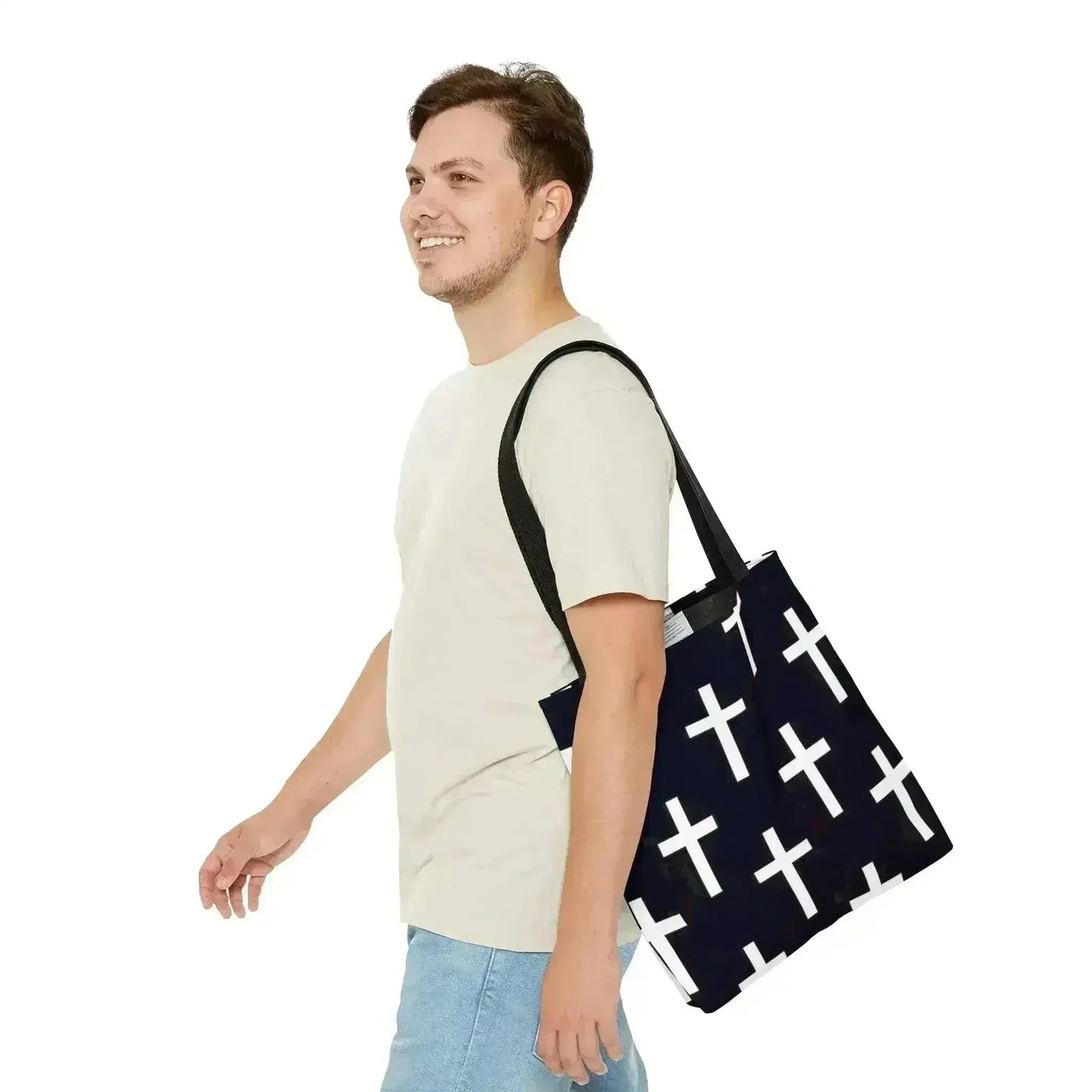 Large Tote Bag Black and White Seamless Cross Pattern