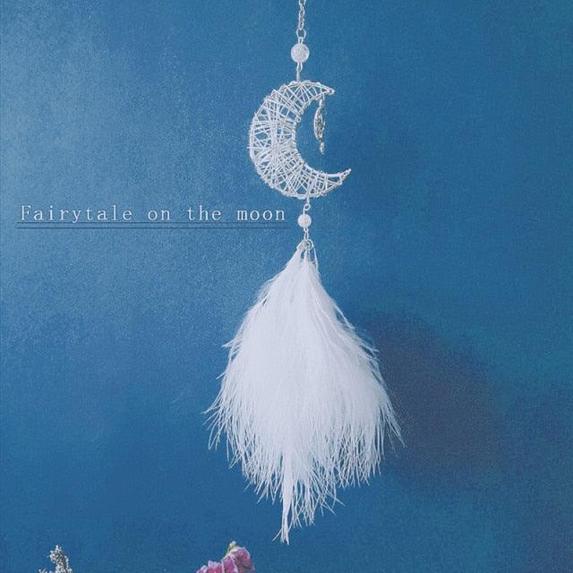 Car Interior Rear-view Mirror Hanging Decor  Small Dream Catcher Boho Nature Feather Home Decor Handmade Grids Nature Feather Car Charms Pendant Accessories Gift