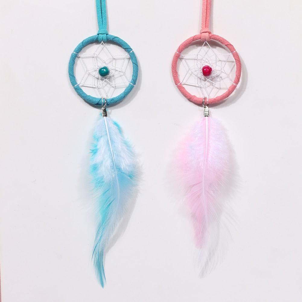 Car Interior Rear-view Mirror Hanging Decor  Small Dream Catcher Boho Nature Feather Home Decor Handmade Grids Nature Feather Car Charms Pendant Accessories Gift