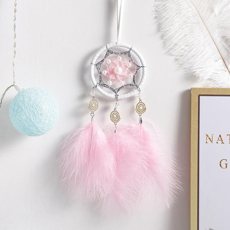 Car Interior Rear-view Mirror Hanging Decor  Small Dream Catcher Boho Nature Feather Home Decor Handmade Grids Nature Feather Car Charms Pendant Accessories Gift