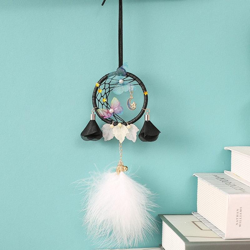 Car Interior Rear-view Mirror Hanging Decor  Small Dream Catcher Boho Nature Feather Home Decor Handmade Grids Nature Feather Car Charms Pendant Accessories Gift