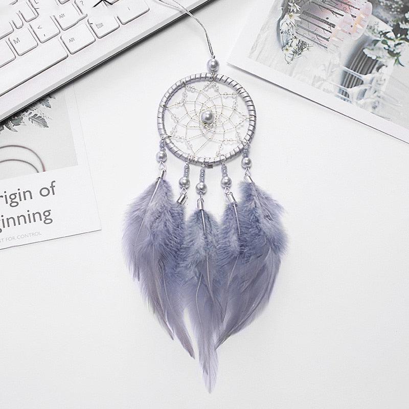 Car Interior Rear-view Mirror Hanging Decor  Small Dream Catcher Boho Nature Feather Home Decor Handmade Grids Nature Feather Car Charms Pendant Accessories Gift