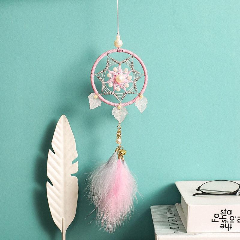Car Interior Rear-view Mirror Hanging Decor  Small Dream Catcher Boho Nature Feather Home Decor Handmade Grids Nature Feather Car Charms Pendant Accessories Gift