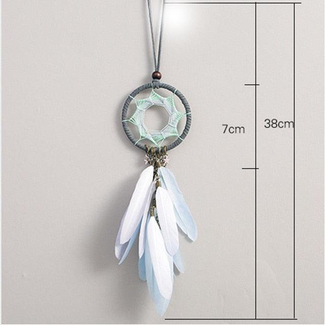 Car Interior Rear-view Mirror Hanging Decor  Small Dream Catcher Boho Nature Feather Home Decor Handmade Grids Nature Feather Car Charms Pendant Accessories Gift