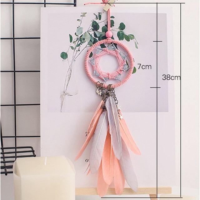 Car Interior Rear-view Mirror Hanging Decor  Small Dream Catcher Boho Nature Feather Home Decor Handmade Grids Nature Feather Car Charms Pendant Accessories Gift