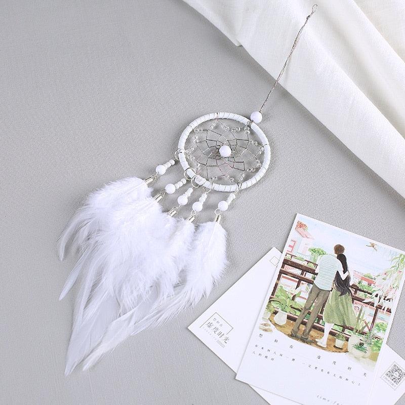 Car Interior Rear-view Mirror Hanging Decor  Small Dream Catcher Boho Nature Feather Home Decor Handmade Grids Nature Feather Car Charms Pendant Accessories Gift