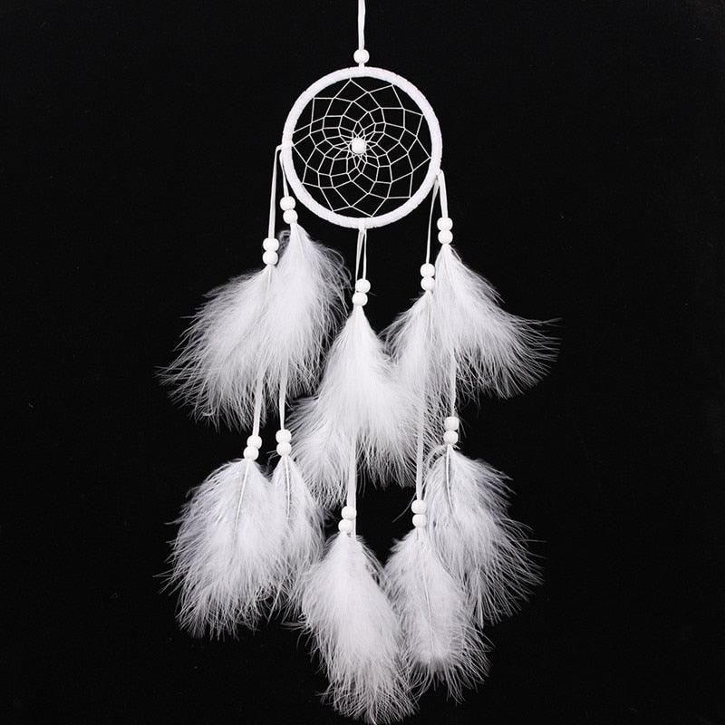 Car Interior Rear-view Mirror Hanging Decor  Small Dream Catcher Boho Nature Feather Home Decor Handmade Grids Nature Feather Car Charms Pendant Accessories Gift