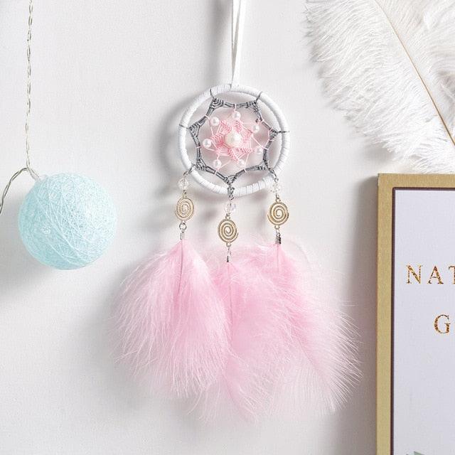 Car Interior Rear-view Mirror Hanging Decor  Small Dream Catcher Boho Nature Feather Home Decor Handmade Grids Nature Feather Car Charms Pendant Accessories Gift