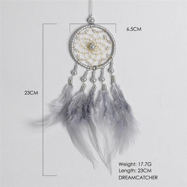 Car Interior Rear-view Mirror Hanging Decor  Small Dream Catcher Boho Nature Feather Home Decor Handmade Grids Nature Feather Car Charms Pendant Accessories Gift