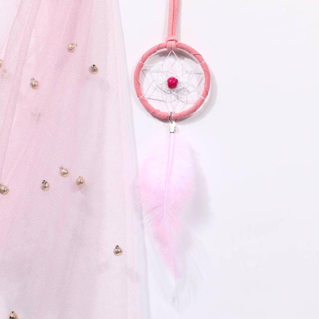 Car Interior Rear-view Mirror Hanging Decor  Small Dream Catcher Boho Nature Feather Home Decor Handmade Grids Nature Feather Car Charms Pendant Accessories Gift