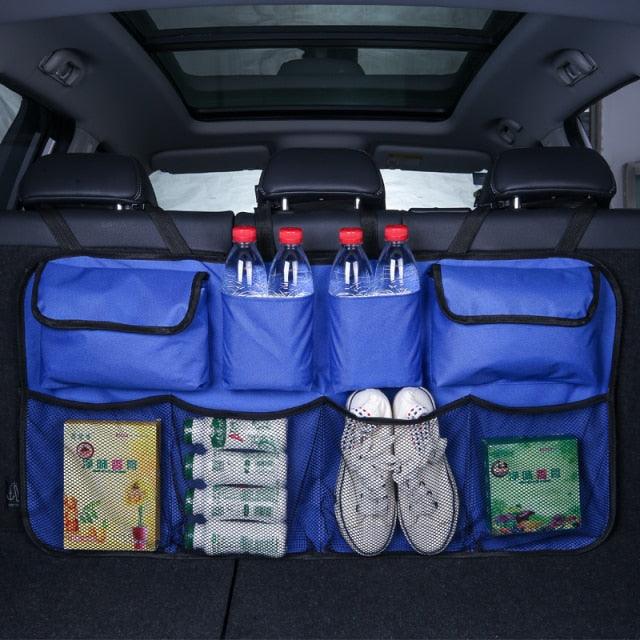 Car Trunk Organizer Adjustable Backseat Storage Bag Net High Capacity Multi-use Oxford Automobile Adjustable Strap Durable Seat Back Organizers Universal Back Seat Trunk Organizer Hanging Car Organizer Trunk Foldable Cargo Storage Backseat Trunk Organizer