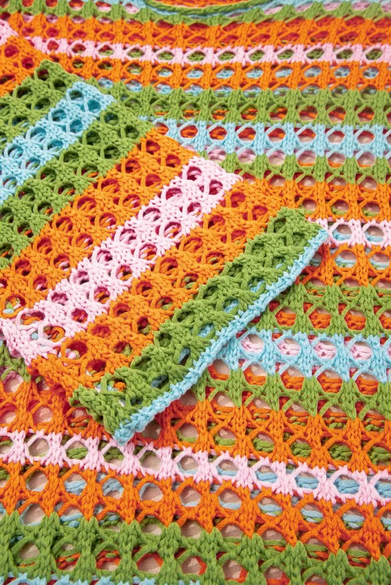 Sweaters Love Salve Carrot Stripe Women's Beach, Vacation + Crochet Knit Cover Up + Lightweight, Bohemian
