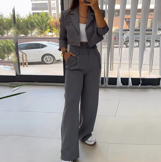 Casual High-Waisted Trousers Two-Piece Suit Set - # GIAA23310001