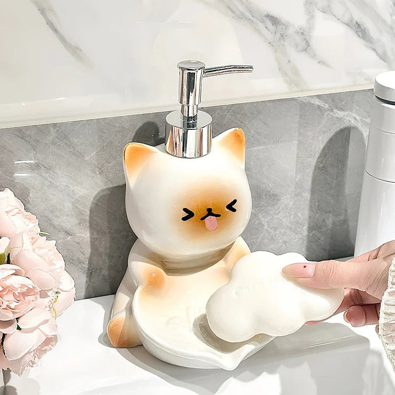 Dispensador de loción y jabonera de gato Kawaii