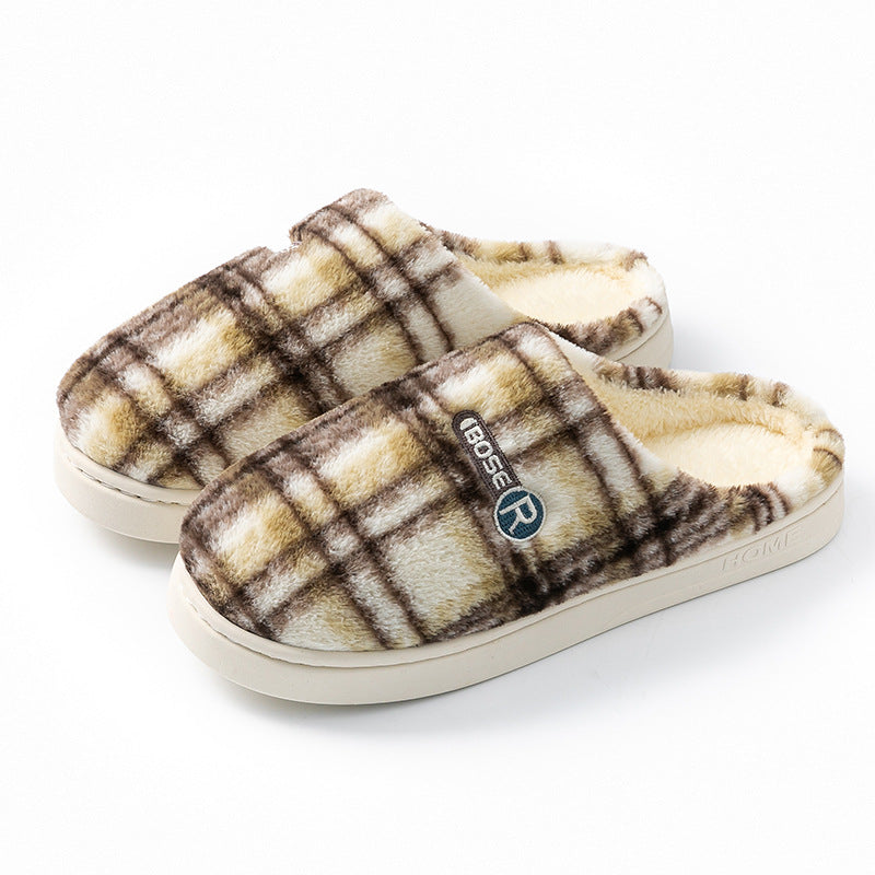 Women's Home Plush Warm Non-slip Plaid Cotton Shoes See size chart under “more details”