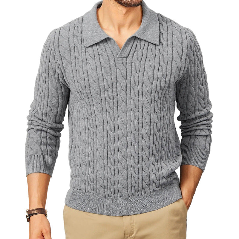 Knitted Long-Sleeve Cable-Knit Sweater For Men