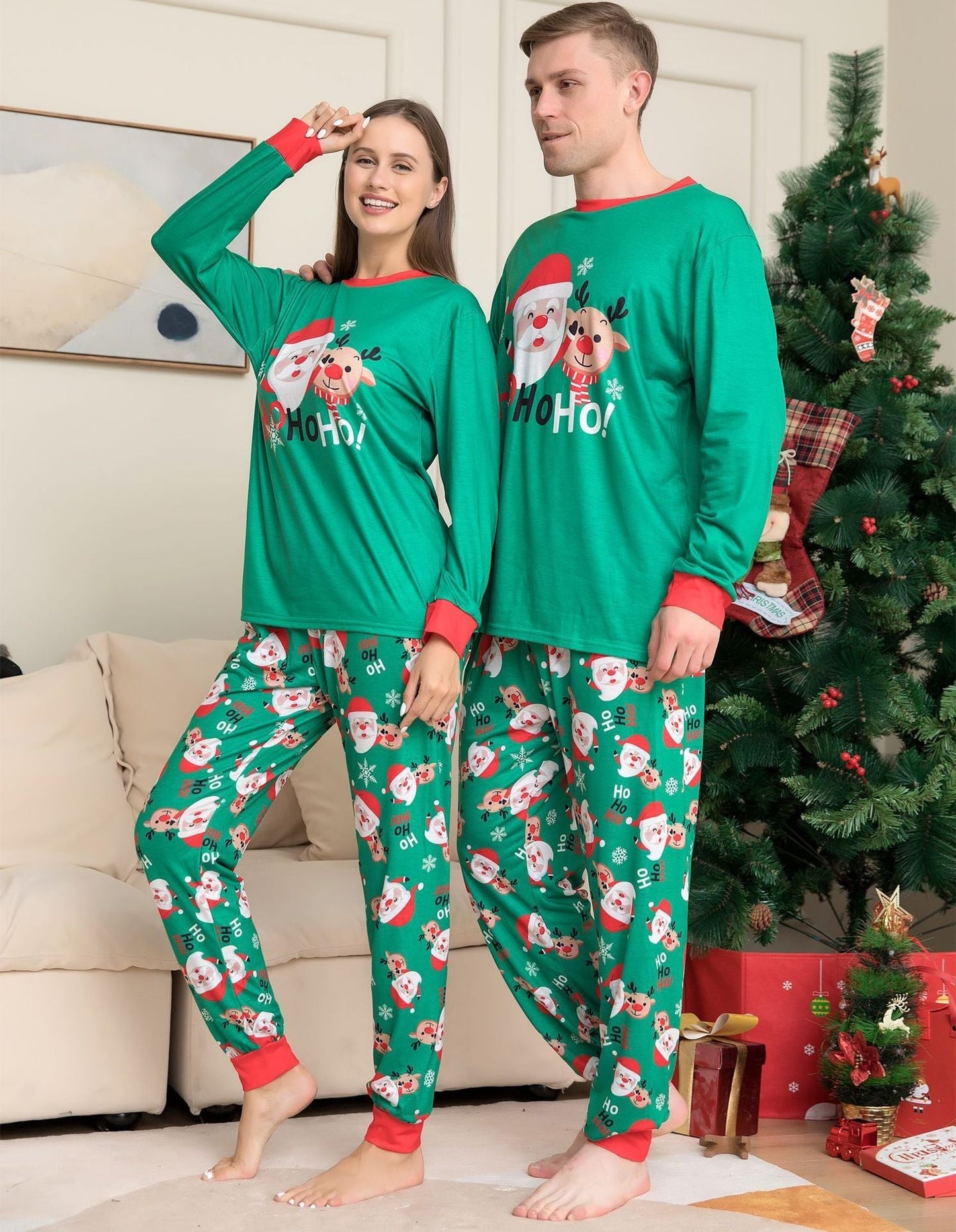 Conjunto de pijamas navideños a juego para la familia – Parte de arriba y ropa de dormir de Papá Noel para la familia
