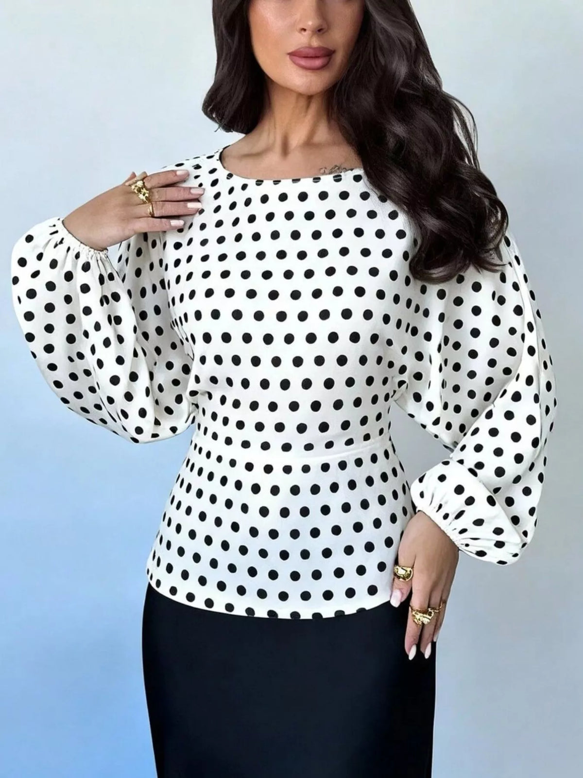 Polka Dot Round Neck Blouse