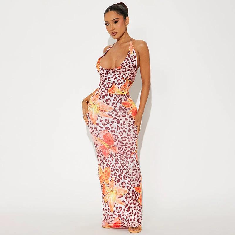 Women's Dignified Flowers Leopard Print Dress