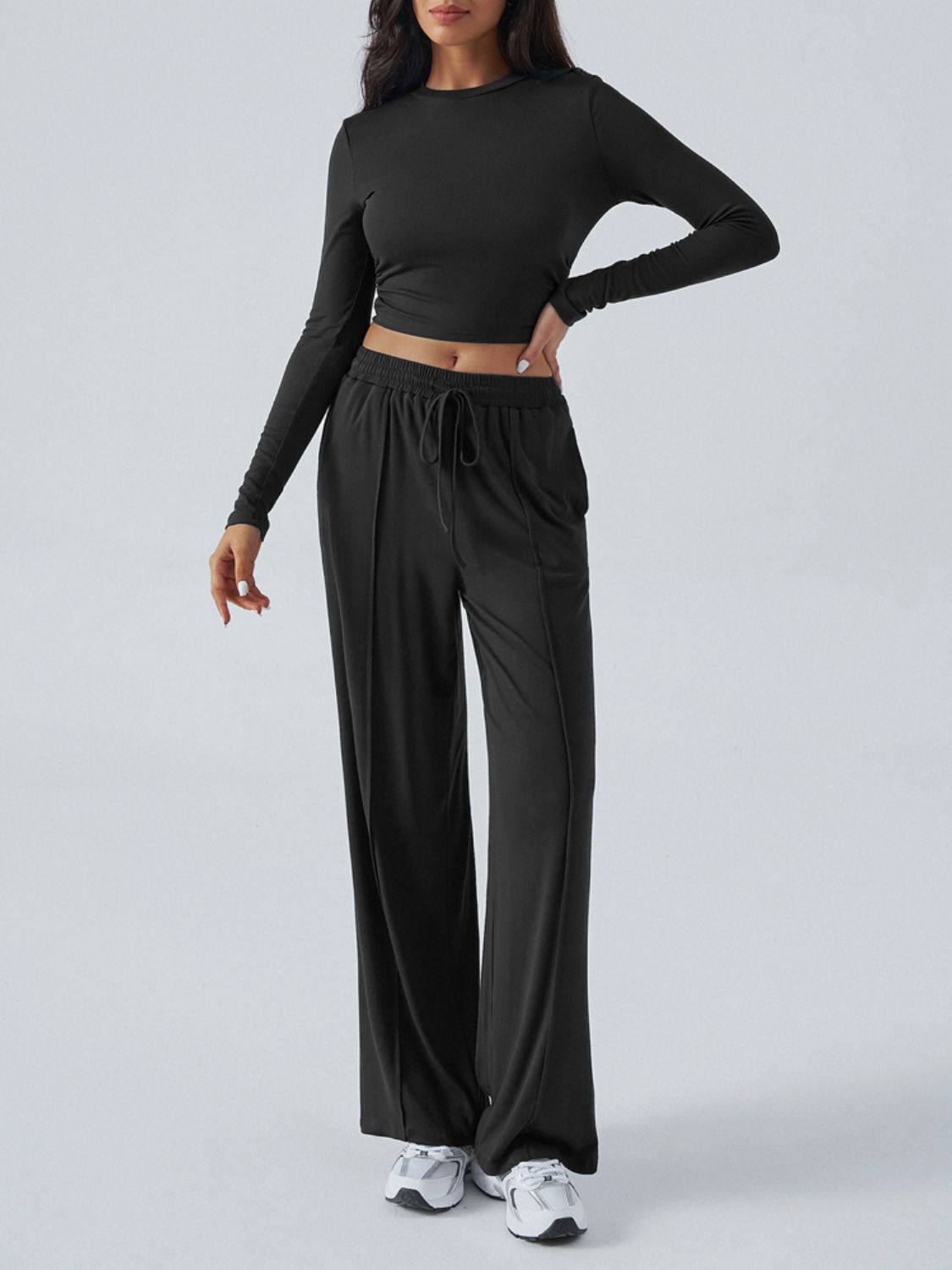 Conjunto de top de manga larga con cuello redondo y pantalones Devine