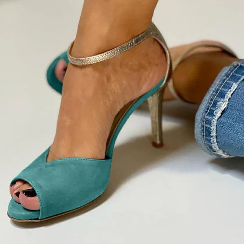 Women's Color Matching Ankle-Strap High Heels