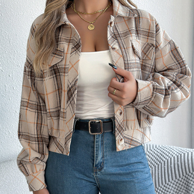 Shacket a cuadros – Chaqueta de camisa de manga larga con botones para mujer