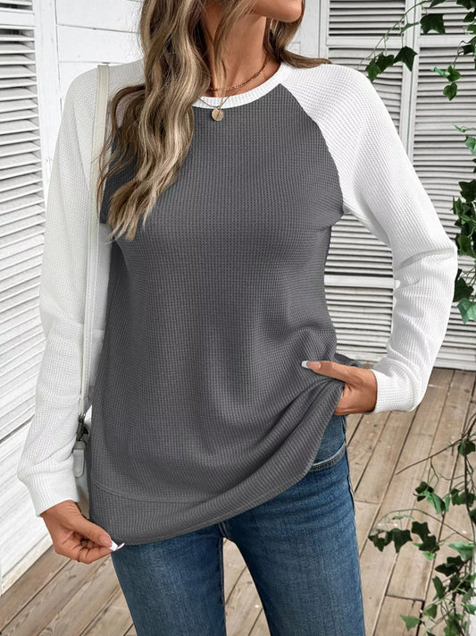 Camiseta de manga raglán de punto de gofre