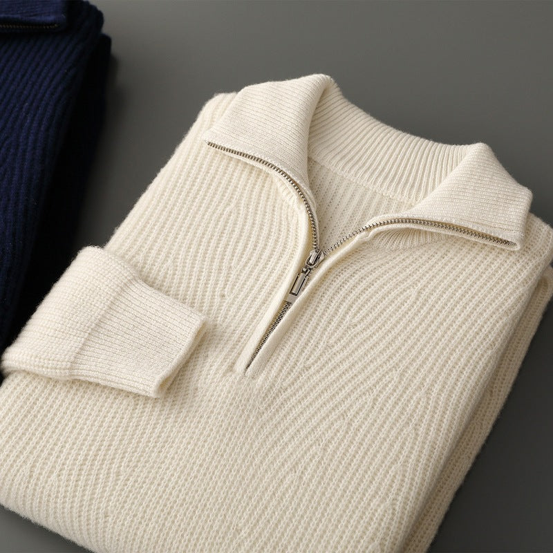 Mens Half-Zip Polo-Neck Thickened Casual Fashion Sweater