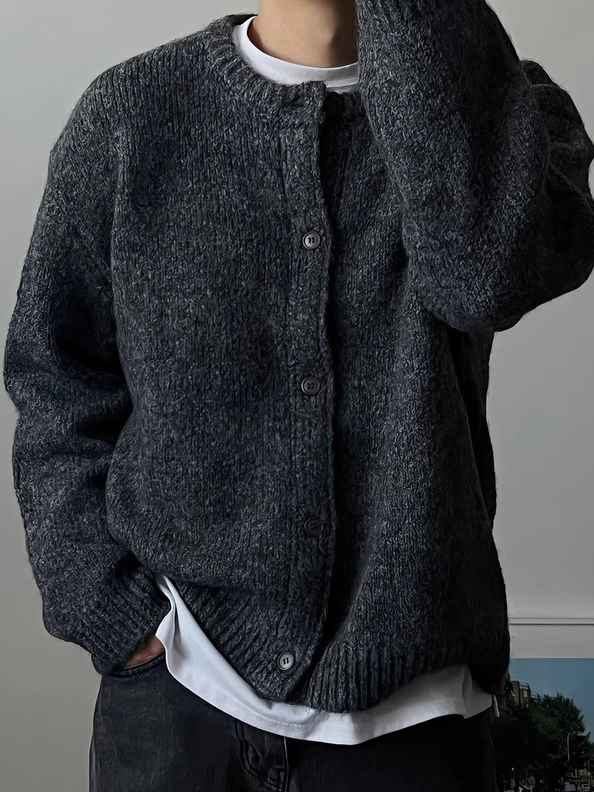 Men's Round Neck Breasted Casual Workwear Sweater