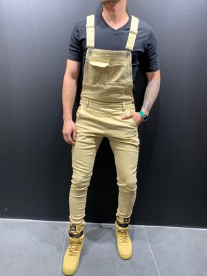 Ripped Denim Pants with Suspenders