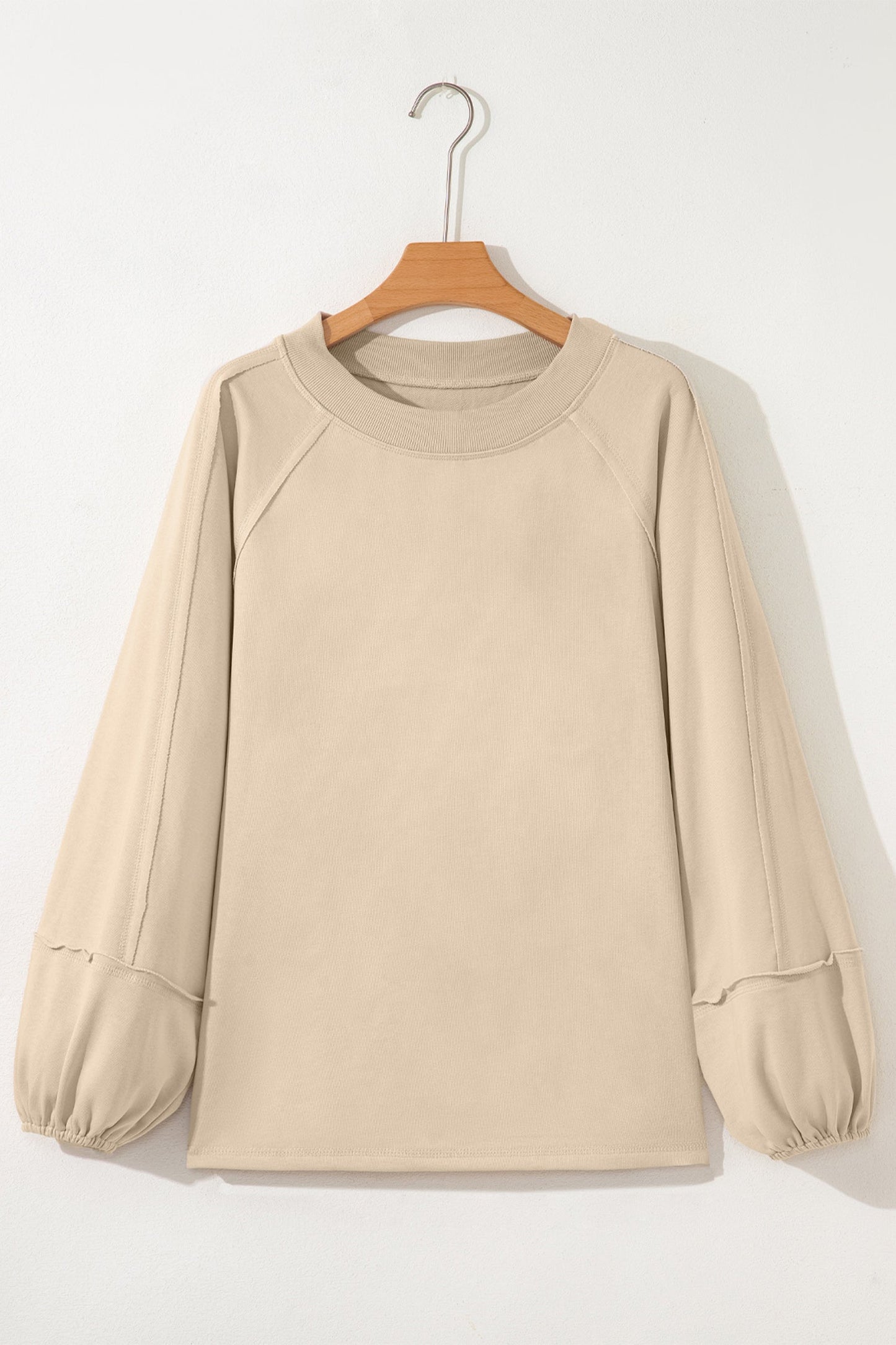 Sudadera holgada patchwork con costura sin rematar color beige liso
