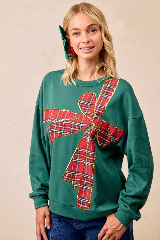 Sudadera de forro polar con lazo a cuadros y detalle de lazo BiBi para Navidad