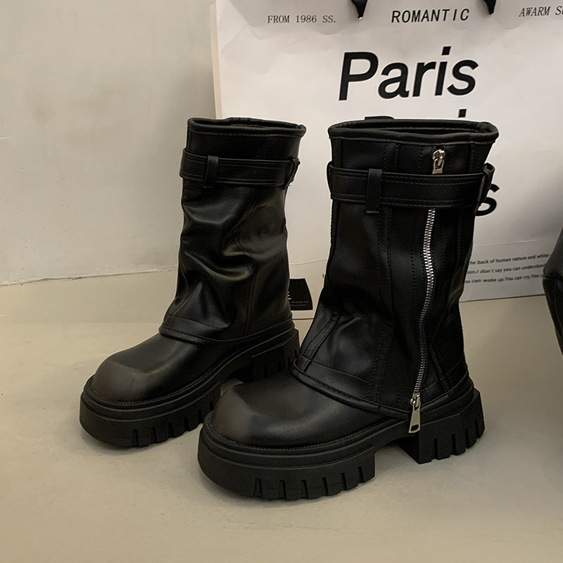 Retro Pleated Platform Boots