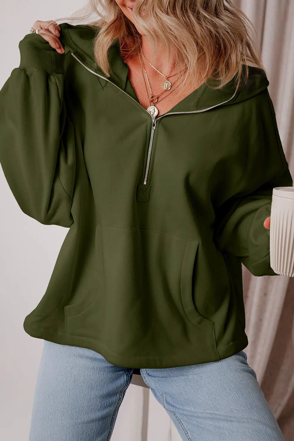 Women's Hoodie - Half Zip Fleece - Cozy Daily Pullover