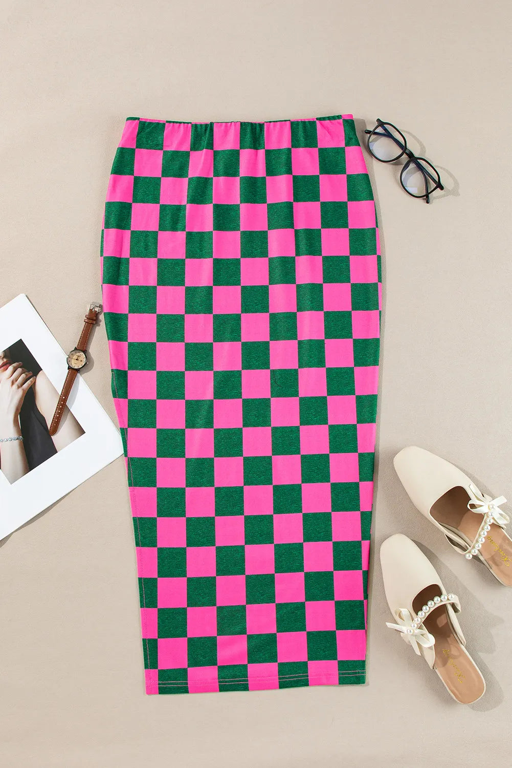 Split Checkered Midi Skirt See size chart under “more details”