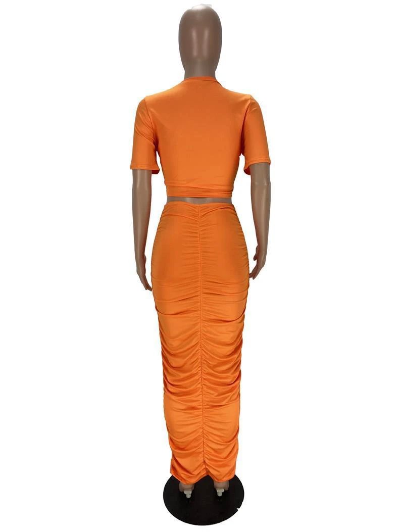 Ruched Short Sleeve Dress Set