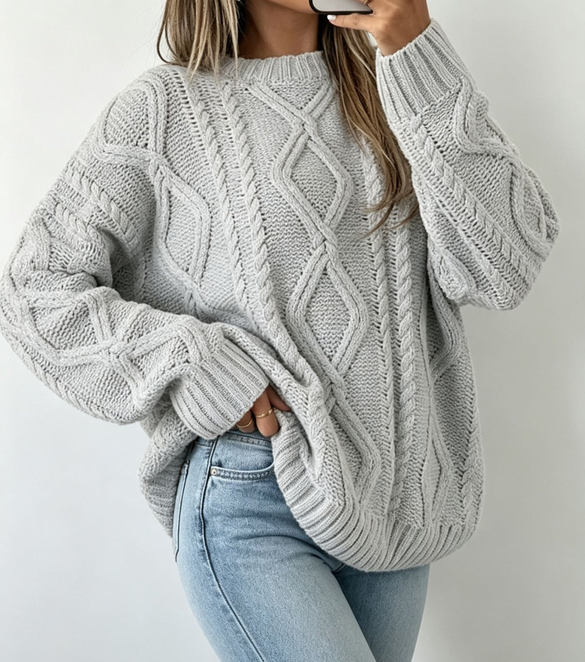 Women's Round-neck Solid-color Loose-fit Casual Sweater