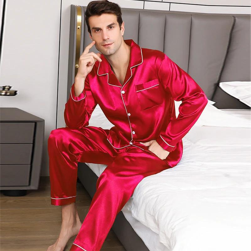 Men's Silk Long Sleeve Pajamas Suit