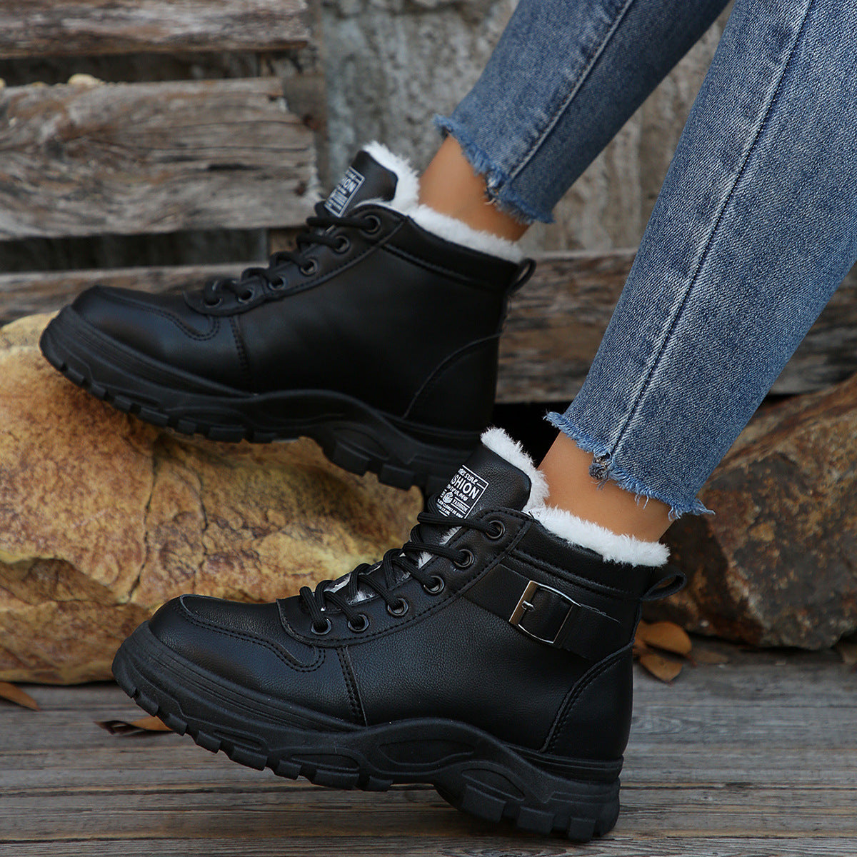Botas de invierno de media pantorrilla con forro polar para mujer