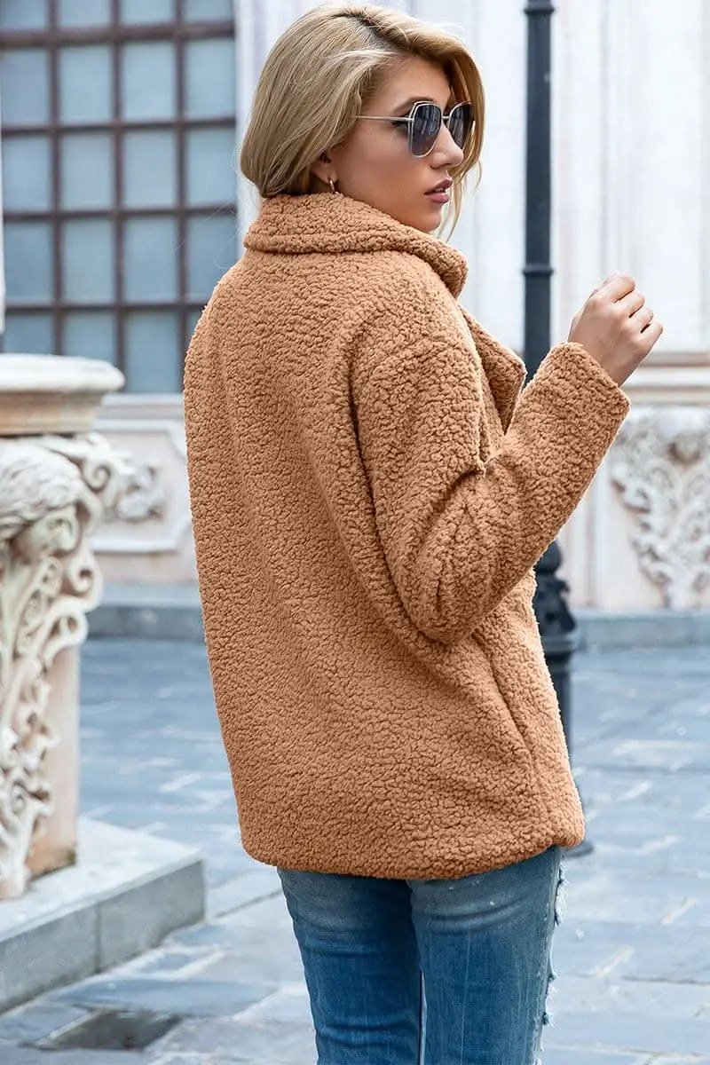Love Salve Sherpa Coat with Faux Fur Lapel Collar